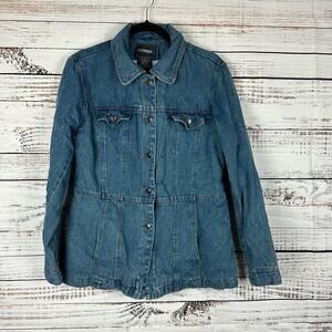 Women's Vintage OUTBROOK Medium Wash Lined Heavyweight Denim Jean Jacket Coat L